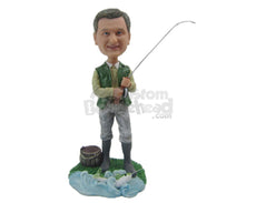 Custom Bobblehead Fisherman Pal Waiting For His Catch - Sports & Hobbies Fishing Personalized Bobblehead & Cake Topper