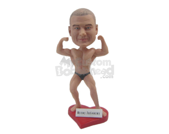 Custom Bobblehead Male Body Builder Showing All He Has Got - Sports & Hobbies Weight Lifting & Body Building Personalized Bobblehead & Cake Topper