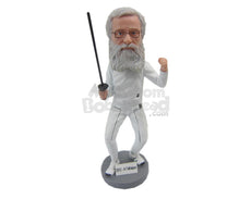 Custom Bobblehead Male Fencing Fighter With Sword In Hand - Sports & Hobbies Fencing Personalized Bobblehead & Cake Topper