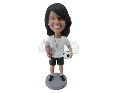 Custom Bobblehead Female Soccer Coach With Notebook And Ball In Hand - Sports & Hobbies Soccer Personalized Bobblehead & Cake Topper