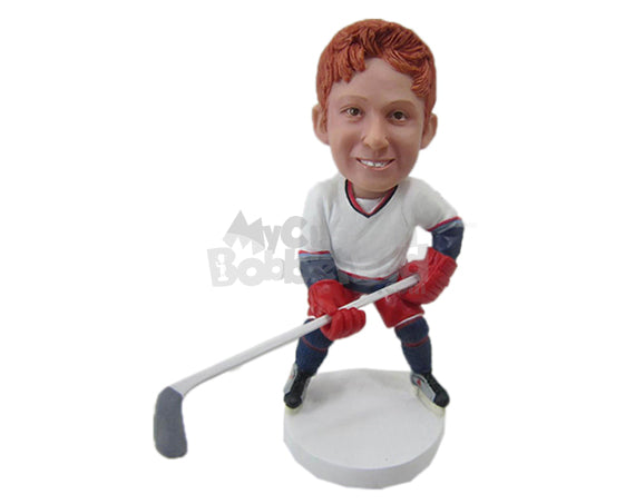 Custom Bobblehead Male Ice Hockey Player Ready To Receive The Ball - Sports & Hobbies Ice & Field Hockey Personalized Bobblehead & Cake Topper
