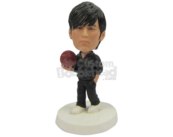 Custom Bobblehead Basketball Aficionado With Basketball In Hand - Sports & Hobbies Volleyball Personalized Bobblehead & Cake Topper