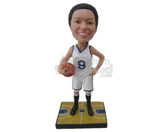 Custom Bobblehead Female Basketball Player With A Ball In Hand - Sports & Hobbies Basketball Personalized Bobblehead & Cake Topper