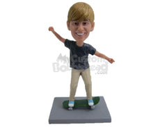 Custom Bobblehead Boy Skate Boarder Wearing Casual Outfit And Doing Some Tricks - Sports & Hobbies Skiing & Skating Personalized Bobblehead & Cake Topper