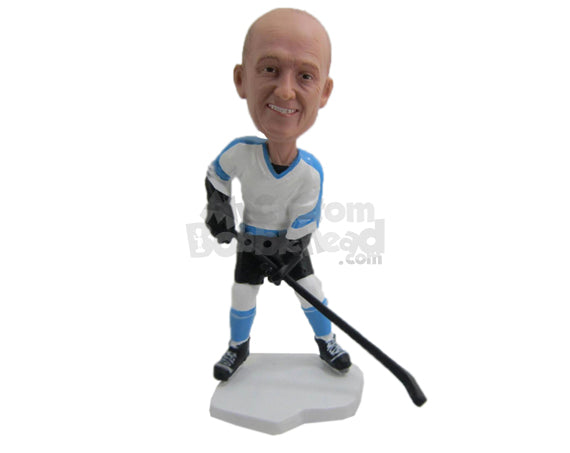 Custom Bobblehead Male Ice Hockey Player With His Hockey In Hand - Sports & Hobbies Ice & Field Hockey Personalized Bobblehead & Cake Topper