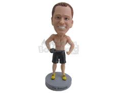 Custom Bobblehead Muscular Body Builder Wearing Shorts Showing His Body - Sports & Hobbies Weight Lifting & Body Building Personalized Bobblehead & Cake Topper