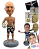 Custom Bobblehead Strong Male Beach Volleyball Player Wearing Shorts With Ball In Hand - Sports & Hobbies Volleyball Personalized Bobblehead & Cake Topper