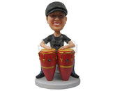 Custom Bobblehead Bongo Player In Casual Outfit Ready To Party - Sports & Hobbies Super Executives Personalized Bobblehead & Cake Topper