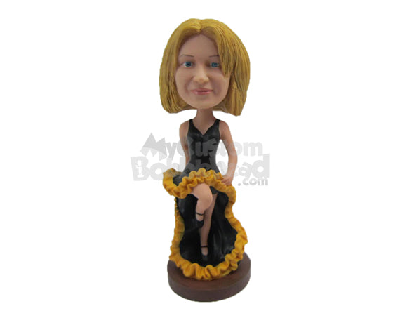 Custom Bobblehead Gorgeous Girl Sitting Wearing A Sexy Gown - Sports & Hobbies Dancing Personalized Bobblehead & Cake Topper