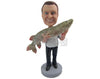Custom Bobblehead Fisherman In Casual Attire Catches A Big Fish - Sports & Hobbies Fishing Personalized Bobblehead & Cake Topper