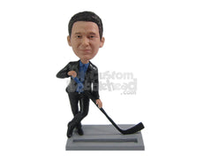 Custom Bobblehead Businessman In Formal Attire With A Ice Hockey Stick - Sports & Hobbies Ice & Field Hockey Personalized Bobblehead & Cake Topper