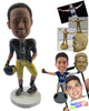 Custom Bobblehead Strong Football Player Giving A Pose With The Ball Under His Feet In Helmet In Hand - Sports & Hobbies Football Personalized Bobblehead & Cake Topper