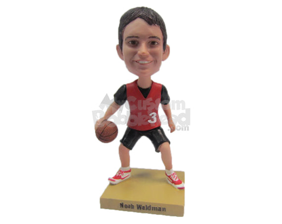 Custom Bobblehead Male Basketball Player Has Full Control Over The Basketball - Sports & Hobbies Basketball Personalized Bobblehead & Cake Topper