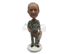 Custom Bobblehead Wild Life Hunter Showing Off Riffle And Catch Of The Day - Sports & Hobbies Fishing Personalized Bobblehead & Cake Topper