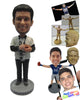 Custom Bobblehead Male Football Aficionado With Large Camera And Football In Hand - Sports & Hobbies Football Personalized Bobblehead & Cake Topper