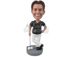 Custom Bobblehead Short Male Golfer Posing For Pictures - Sports & Hobbies Golfing Personalized Bobblehead & Cake Topper
