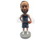 Custom Bobblehead Male Basketball Player Giving A Pose Holding A Basketball - Sports & Hobbies Basketball Personalized Bobblehead & Cake Topper