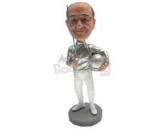 Custom Bobblehead Male Fencer In Fancy Fencing Outfit - Sports & Hobbies Fencing Personalized Bobblehead & Cake Topper