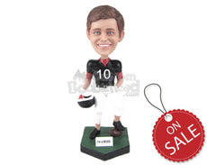Custom Bobblehead Young Male Football Player Posing With The Ball Under His Feet - Sports & Hobbies Football Personalized Bobblehead & Cake Topper