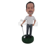 Custom Bobblehead Professional Golfer Guy With His Golf Stick And Ball - Sports & Hobbies Golfing Personalized Bobblehead & Cake Topper