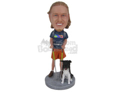 Custom Bobblehead Male Mountain Climber Holding Climbing Sticks With His Pet Dog - Sports & Hobbies Climbing Personalized Bobblehead & Cake Topper