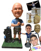 Custom Bobblehead Male Golfer In T-Shirt And Shorts With His Golfing Club Simulating Big Shot - Sports & Hobbies Golfing Personalized Bobblehead & Cake Topper