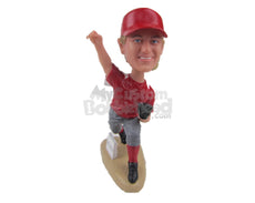 Custom Bobblehead Male Baseball Pitcher In His Follow Through After Pitching The Ball - Sports & Hobbies Baseball & Softball Personalized Bobblehead & Cake Topper