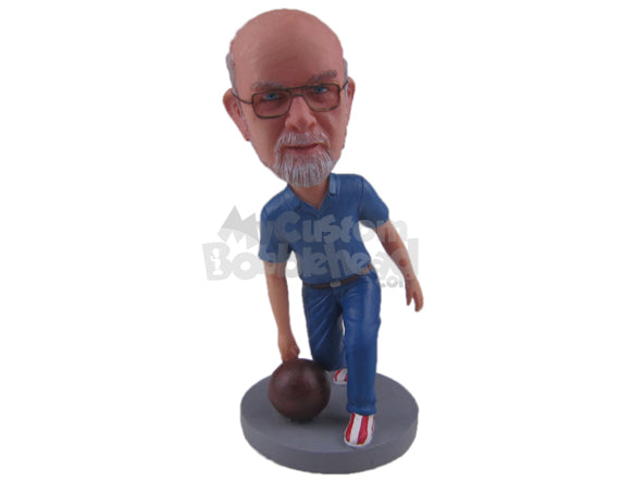 Custom Bobblehead Bowling Player Throwing The Ball For A Perfect Game - Sports & Hobbies Bowling Personalized Bobblehead & Cake Topper