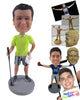 Custom Bobblehead Attractive Golfer Dude Wearing T-Shirt And Shorts And Posing With Golf Club - Sports & Hobbies Golfing Personalized Bobblehead & Cake Topper