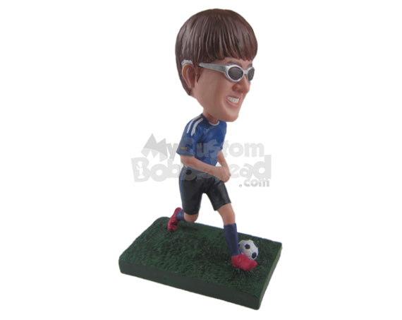 Custom Bobblehead Male Soccer Player Running With The Ball Between Feet - Sports & Hobbies Soccer Personalized Bobblehead & Cake Topper