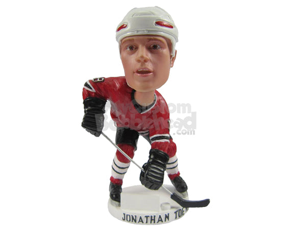 Custom Bobblehead Male Ice Hockey Player Trying To Win Back The Ball - Sports & Hobbies Ice & Field Hockey Personalized Bobblehead & Cake Topper