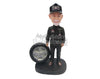 Custom Bobblehead Car Racer Mechanic Posing With Tire And Tools - Sports & Hobbies Car Racing Personalized Bobblehead & Cake Topper