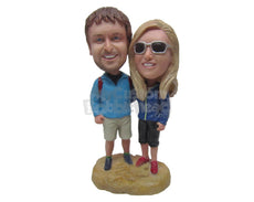 Custom Bobblehead Charming Hiking Couple Going Around The Globe Looking For Adventure - Sports & Hobbies Hunting & Outdoors Personalized Bobblehead & Cake Topper
