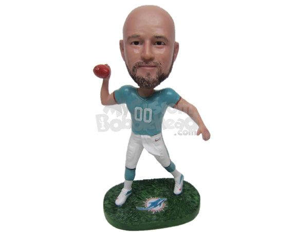 Custom Bobblehead Male Football Player Throwing The Ball To His Teammates - Sports & Hobbies Football Personalized Bobblehead & Cake Topper