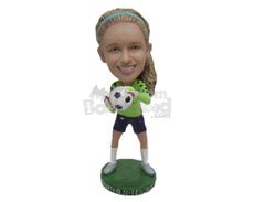 Custom Bobblehead Gorgeous Female Soccer Goalie Catching The Ball - Sports & Hobbies Soccer Personalized Bobblehead & Cake Topper