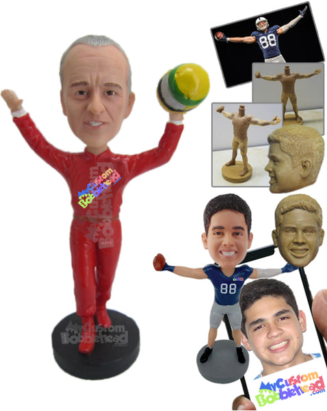 Custom Bobblehead Male Car Racer Celebrating After Winning The Race ...