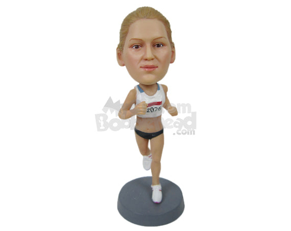 Custom Bobblehead Female Marathon Runner Running To Take The Lead - Sports & Hobbies Running Personalized Bobblehead & Cake Topper