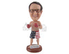 Custom Bobblehead Boxer Aficionado In Shorts Happy To Be In The Ring - Sports & Hobbies Boxing & Martial Arts Personalized Bobblehead & Cake Topper