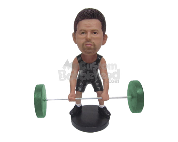 Custom Bobblehead Male Weightlifter Trying To Lift The Heavy One - Sports & Hobbies Weight Lifting & Body Building Personalized Bobblehead & Cake Topper
