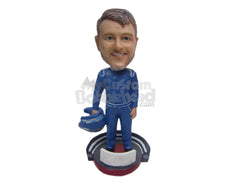 Custom Bobblehead Stylish Car Racer Eager For The Race To Start - Sports & Hobbies Car Racing Personalized Bobblehead & Cake Topper