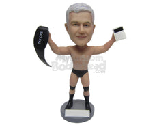 Custom Bobblehead Superstar Wrestler Accountant Busy Calculating Tax Of His Earnings - Sports & Hobbies Boxing & Martial Arts Personalized Bobblehead & Cake Topper