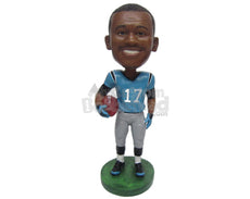 Custom Bobblehead Strong Football Player Posing With Ball In Hand - Sports & Hobbies Football Personalized Bobblehead & Cake Topper