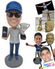 Custom Bobblehead Male Baseball Fan Posing With His Trophy After Winning The Title - Sports & Hobbies Sports Aficionados Personalized Bobblehead & Cake Topper