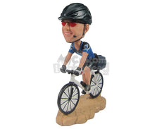 Custom Bobblehead Male Cyclist In Cycling Outfit Racing With His Bicycle - Sports & Hobbies Cycling Personalized Bobblehead & Cake Topper