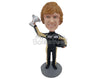 Custom Bobblehead Stylish Car Racer Winner Posing With Trophy After Winning The Hard Fought Race - Sports & Hobbies Car Racing Personalized Bobblehead & Cake Topper