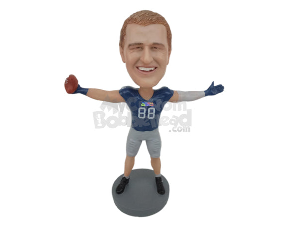 Custom Bobblehead Charming Football Player Embracing The Championship Title - Sports & Hobbies Football Personalized Bobblehead & Cake Topper