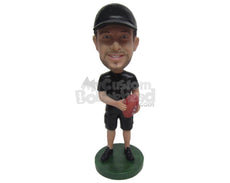 Custom Bobblehead Stylish Football Fan Holding The Ball Until The End - Sports & Hobbies Sports Aficionados Personalized Bobblehead & Cake Topper