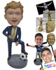 Custom Bobblehead Young Corporate Executive Soccer Fan Stepping On The Ball - Sports & Hobbies Soccer Personalized Bobblehead & Cake Topper