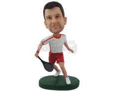 Custom Bobblehead Strong Male Tennis Player Going For The Win - Sports & Hobbies Tennis Personalized Bobblehead & Cake Topper