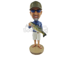 Custom Bobblehead Fisherman Holding A Big Fish - Sports & Hobbies Fishing Personalized Bobblehead & Cake Topper
